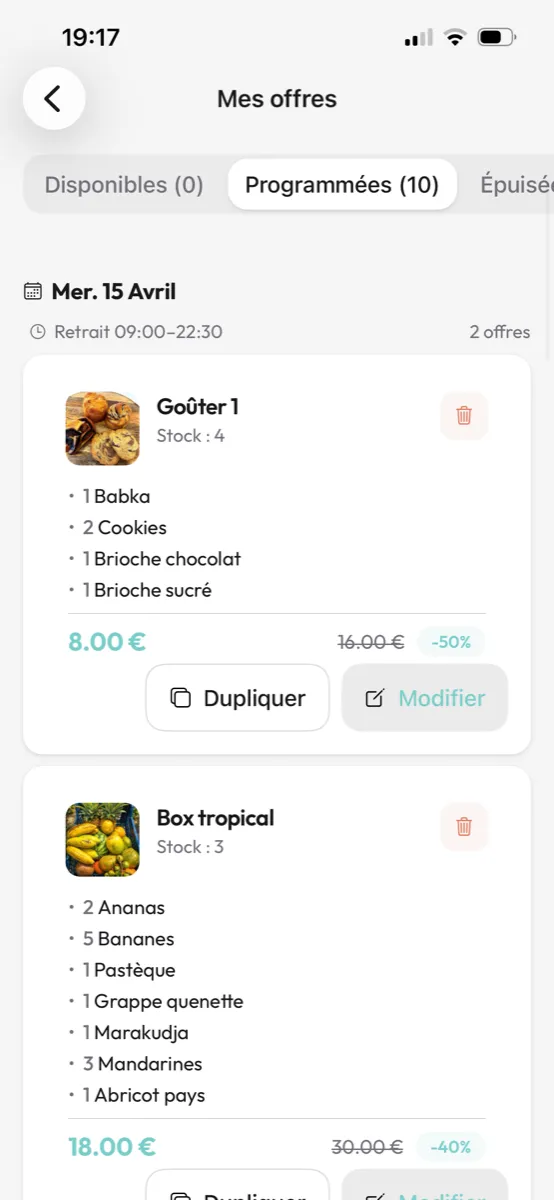 Écran « Mes offres » de l'app Kopa Pro